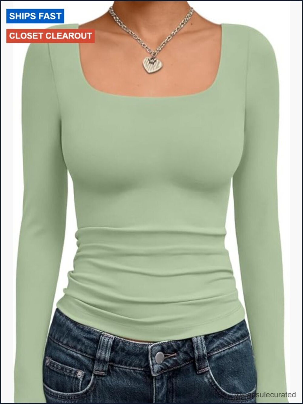 Square Neck Long Sleeve Buttery Soft Double Lined Stretch Fitted Tee